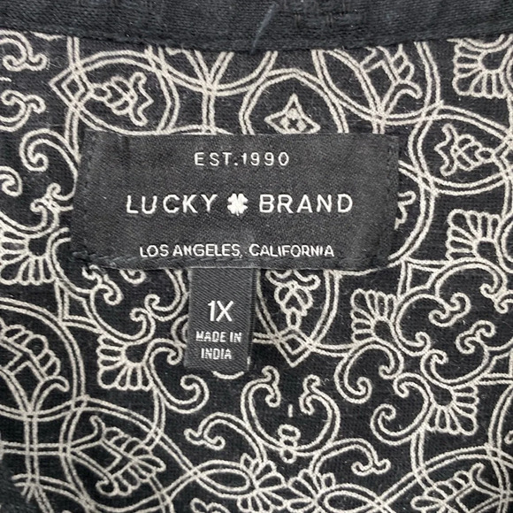 Lucky Brand Top Women’s size 1X Black White Embroidered Long Sleeve Boho Print‎ - Picture 6 of 12